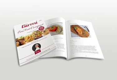 Компактна аерофритюрниця Girmi FG93 Ecofrit, 3.2 л, 1000 Вт, економна (до -30% енергії), з антипригарним покриттям та книгою рецептів, Білий/Червоний
