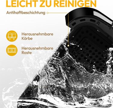 Аерофритюрниця LLIVEKIT 9L з двома камерами (4.5L+4.5L) та вікном перегляду, мультипіч 9-в-1 з сенсорним керуванням та таймером, чорна