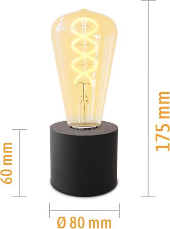 Настільна лампа SSC-LUXon NAMBI чорна, вінтажна, з LED-лампою E27, тепле світло, з кабелем і вимикачем