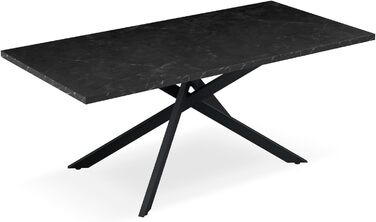 Розсувний обідній стіл LARS B&D Home, 120-160 x 80 см, для 4-6 осіб. Кухонний стіл з дерева, чорний, Industrial modern, Texas-Eiche, 11202-XS-EITE (Marmor-schwarz/Schwarz)