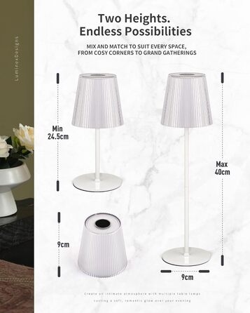 LED настільна лампа LuminexDesigns бездротова з акумулятором 5200mAh, диммер, IP54, для спальні, офісу, саду, білого кольору, 1 шт. (Сучасний, компактний)