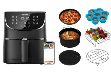 Розумна аерофритюрниця COSORI Smart WiFi 5,5л XXL з 13 програмами, керуванням через додаток та набором аксесуарів (6 предметів)