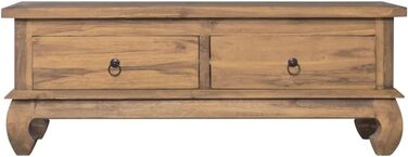 ТВ-тумба з масиву тика в колоніальному стилі vidaXL, 110x35x40 см, з 2 шухлядами, коричнева, низька тумба для телевізора, комод, меблі для вітальні