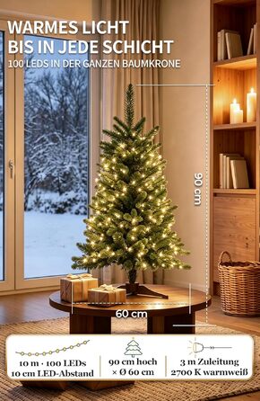 Штучна ялинка Menz Premium з LED-гірляндою, 90 см, стандартна якість (гарантія 10 років)