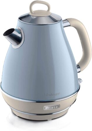 Електричний чайник Ariete Vintage 2869, 1.7 л, блакитний, з нержавіючої сталі, з підсвічуванням рівня води, бездротовий, з автоматичним відключенням, з ситом для чаю, 2000 Вт