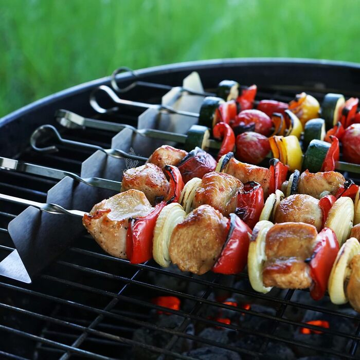 Преміальні шампури Grillart з нержавіючої сталі з підставкою – набір шампурів для гриля з функцією 360° обертання для рівномірного приготування, подвійний комплект