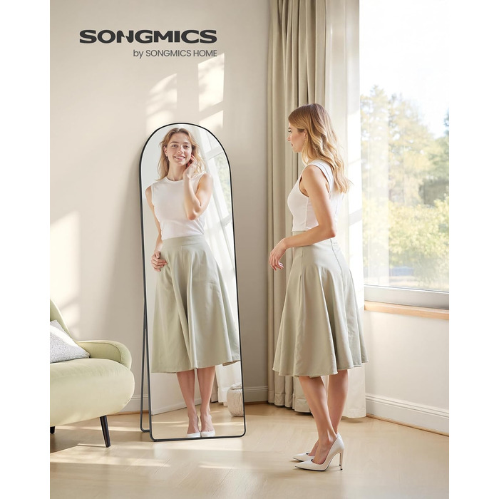 Дзеркало в повний зріст SONGMICS 160x50 см, алюмінієва рама, заокруглені кути, чорний