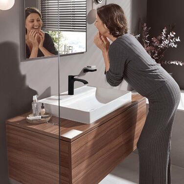 Змішувач для ванної кімнати Hansgrohe Vivenis з висотою виливу 110 мм (чорний мат), економія води (EcoSmart), артикул 75022000