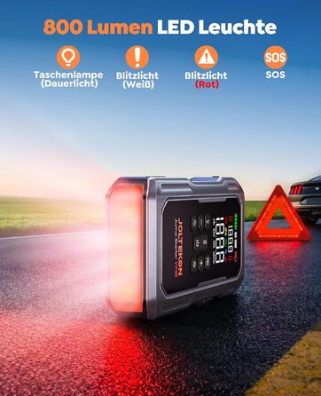 Пусковий пристрій (бустер) 7000A для авто: Powerbank для бензинових та дизельних двигунів (до 12.0L), з компресором 160 PSI, надувним насосом, LED-ліхтарем 800 Лм та LCD-дисплеєм
