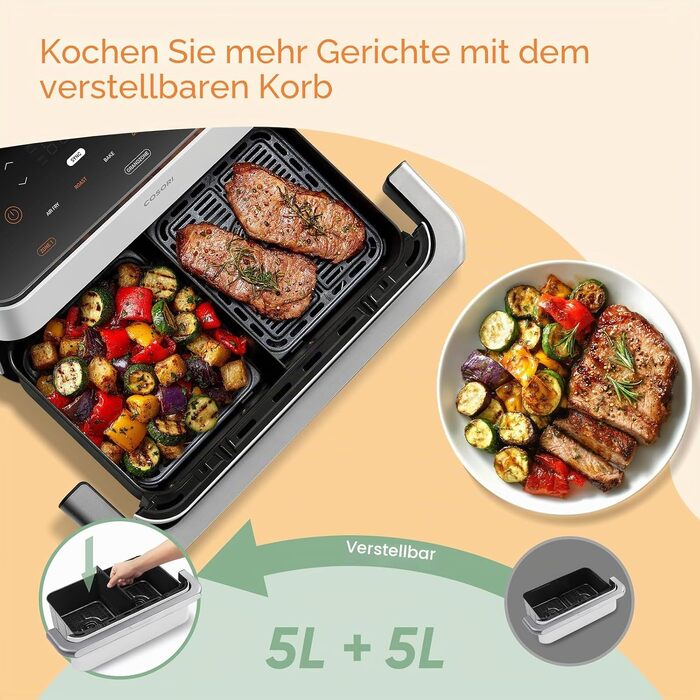 Аерофритюрниця з подвійним кошиком COSORI Dual Blaze TwinFry 10л (5л+5л), WiFi, 2800 Вт, біла