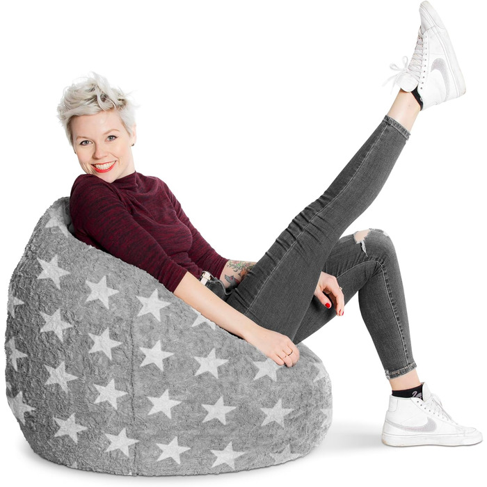 Крісло-мішок Sitting Point FluffyStars XL сірий, плюшевий