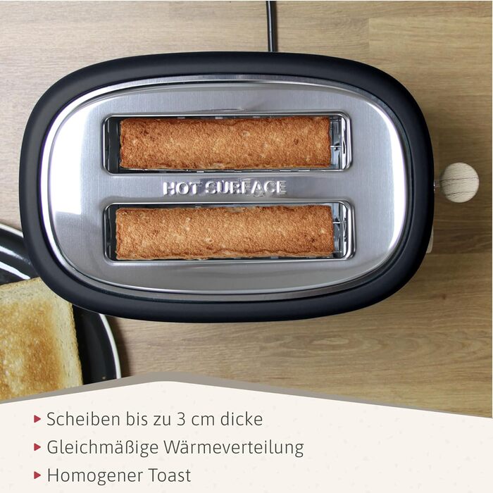 Тостер Briebe Nordic Set 2-слотовий з широкими прорізами, підставка для булочок, 6 режимів + Електричний чайник 1.7л 2200Вт, швидке нагрівання, без BPA, набір для сніданку, чорний