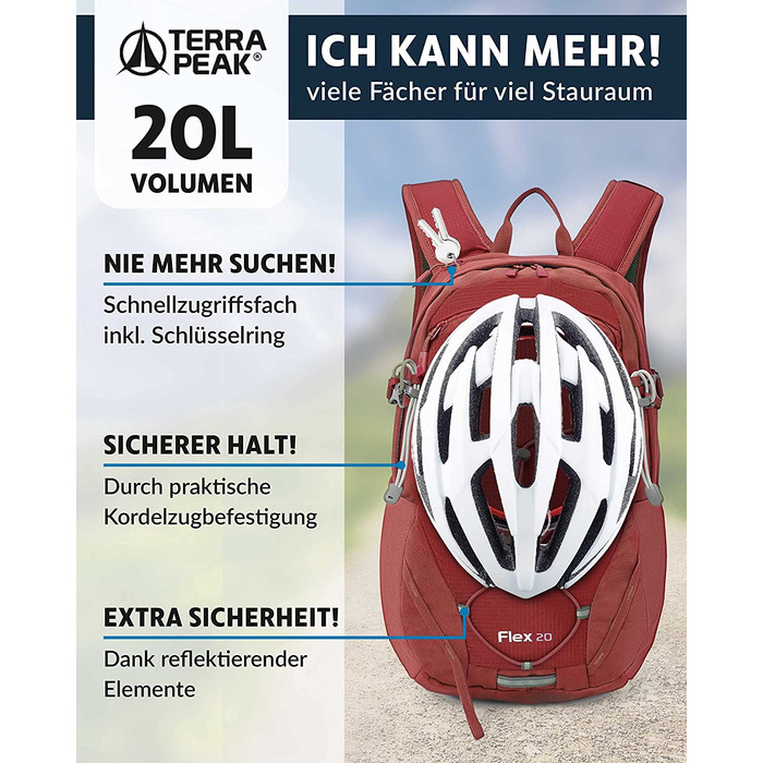 Рюкзак для туризму Terra Peak Flex 20 л, преміум, з вентиляцією спини, питною системою та дощовиком, темно-червоний, поліестер 3D Air Mesh, з поясним ременем