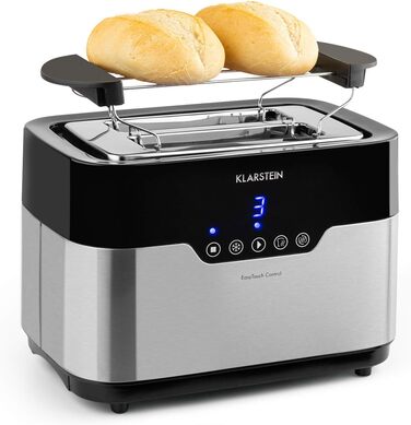 Тостер Klarstein Arabica: 920W, сенсорне керування, LED-дисплей, функції розморожування, підігріву та зупинки, піддон для хліба, крихтозбірник, котушка для кабелю, нержавіюча сталь
