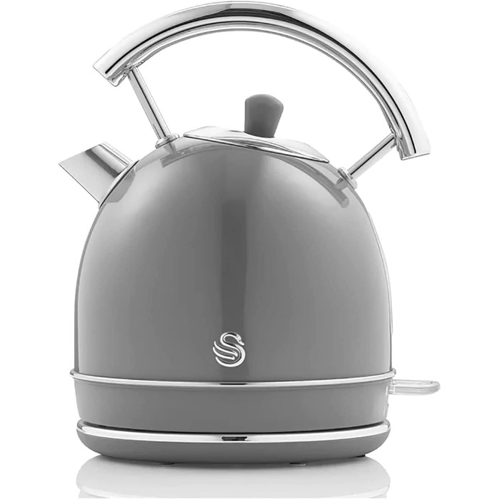 Електрочайник Swan Retro 1,8 л, 3000 Вт, вінтажний дизайн, Strix, бездротовий, BPA-free нержавійка, сірий