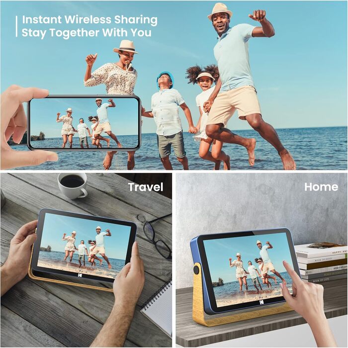 Цифровий фотоальбом Kodak 10 дюймів з акумулятором, Wi-Fi, 16 GB, IPS HD сенсорний екран, Bluetooth, для дому та офісу (Blue, 10 дюймів)