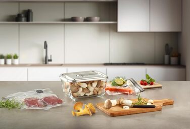Вакууматор CASO Vacu OneTouch Eco-Set: бездротовий ручний вакууматор з 3 скляними контейнерами, 10 ZIP-пакетами та наклейками Food Manager, чорний