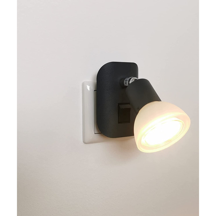 Комплект із 2-х LED нічників Trango 11-245, антрацит матовий, з вимикачем, скляний плафон, лампи GU10 3000K тепле світло, настінна лампа для кухні, читання, розетки