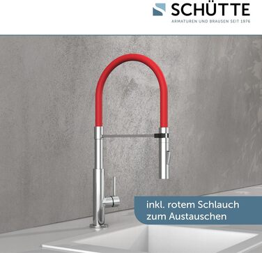 Змішувач кухонний Schütte 23138 з гнучким шлангом Soft Touch, поворотний на 360°, нержавіюча сталь/чорний
