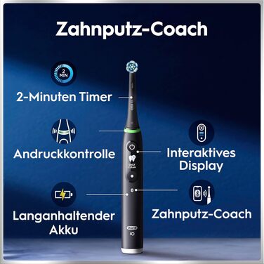 Електрична зубна щітка Oral-B iO Series 6 Black Lava, набір: щітка, 3 змінні насадки (Probierset) та чорний дорожній футляр