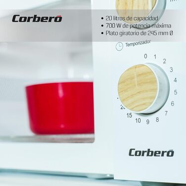 Мікрохвильова піч Corberó CMICG270WOODW, 20 л, 700 Вт, механічне керування, 5 рівнів потужності, чорна