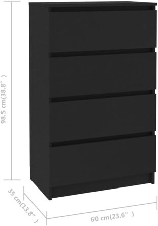 Сервант vidaXL, комод із великим місцем для зберігання, шафа з 4 шухлядами, сучасний чорний шухлядний комод для вітальні, 60x35x98,5 см, ДСП