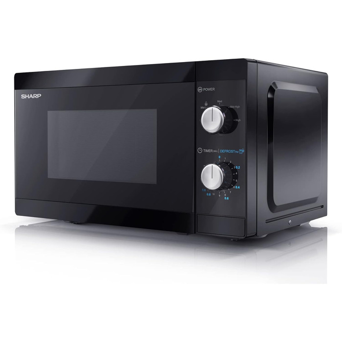 Мікрохвильова піч SHARP MS01EB, 800 Вт, 5 рівнів потужності, функція розморожування, 44x25,8x34,4 см, чорна