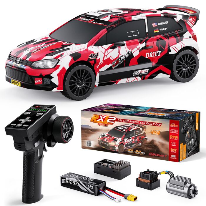 Швидкісний радіокерований автомобіль для дорослих 1/12, 50 миль/год, Brushless, 4WD, Drift RTR, з гіроскопом, червоний