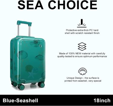 Дитячий набір валіз Sea Choice: чемодан та рюкзак, легкий жорсткий чемодан на 4 колесах, TSA, YKK, для хлопчиків і дівчаток, 53x34x21см, синій Seashell