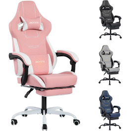 Геймінговий крісло Ergonomischer Gamer Stuhl Bürostuhl з підніжкою, Racing Computerstuhl, регульована висота, з м'якою оббивкою, блакитно-бежевий (рожево-білий)