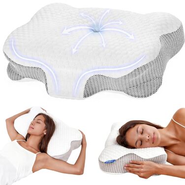 Подушка для шиї з піни Memory Foam, ортопедична для сну на боку та спині, біла
