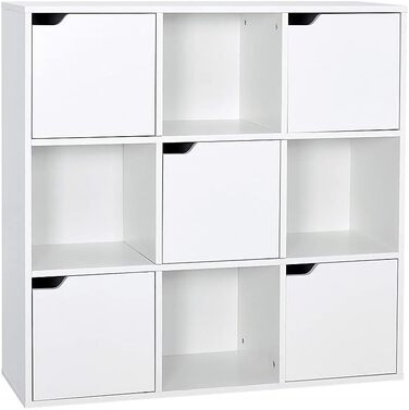Meerveil книжкова шафа-бібліотека, 9 секцій з 5 дверцятами, біла, сучасний стиль, для офісу, вітальні, кабінету, коридору