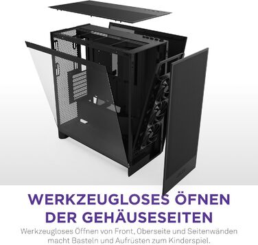 Корпус NZXT H7 Flow для ПК, Mid-Tower ATX, чорний, з потужною вентиляцією, підтримка до 3х 120-мм вентиляторів знизу для охолодження відеокарти, 3х 120-мм фронтальних вентиляторів, місце для радіатора 420 мм спереду
