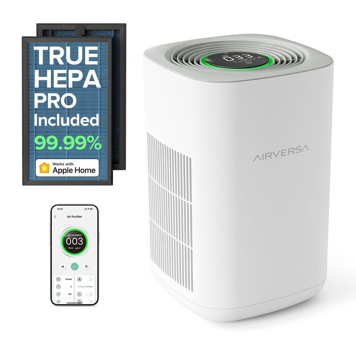 Розумний очищувач повітря Airversa Smart HomeKit AP2 для приміщень до 100 м², фільтрація PM2.5 99,99%, Thread, Siri, App, нічний режим 23 дБ, захист від дітей, білий