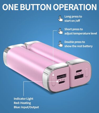 Електричні грілки для рук 5000mAh (2 шт.) - багаторазові, для активного відпочинку, зимовий подарунок для дітей, жінок та чоловіків (рожевий)