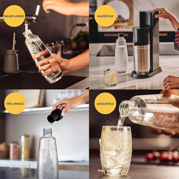 Сифон для газування води SodaStream Duo з скляним і пластиковим пляшками по 1 л, циліндр CO2 на 60 л, чорний (Stainless Finish)