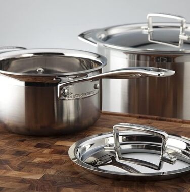Набір каструль Le Creuset з 3-шарової нержавіючої сталі, 5 предметів, з кришками, для всіх типів плит, включаючи індукцію, сріблястий