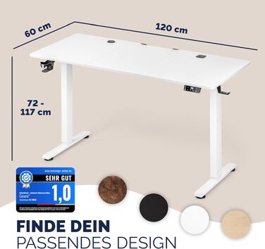 Ергономічний електричний стіл Casaria® 120x60 см з бездротовою зарядкою, USB-C/A, LCD-дисплеєм та пам'яттю (білий)