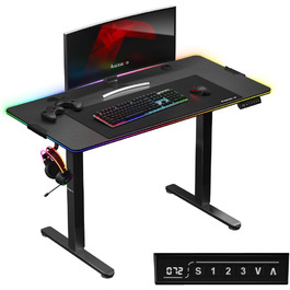Комп'ютерний стіл Huzaro Hero 8.2 RGB, електричний, LED-підсвітка, регульована висота, 120x60 см, метал, чорний