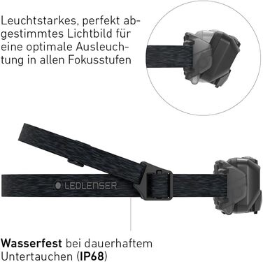 Налобний ліхтар Ledlenser HF6R Core, 800 люмен, акумуляторний, водонепроникний IP68, з червоним світлом, чорний, для туризму та спорту