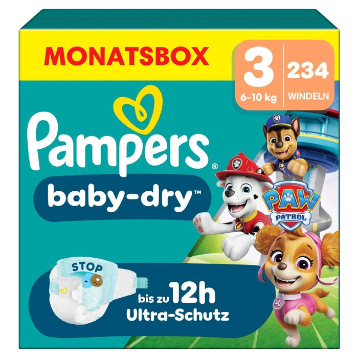 Підгузки Pampers Baby-Dry Paw Patrol Edition, розмір 3 (6-10 кг), 234 шт. — захист від протікань та комфортний сон