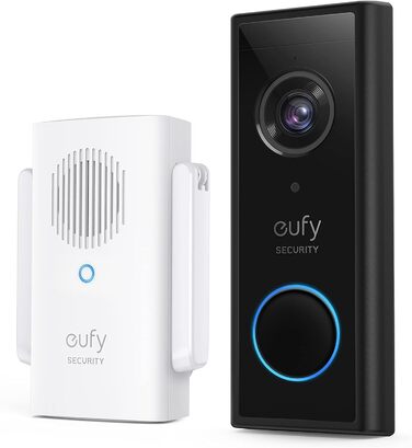 Відеодомофон eufy Security 2K HD, бездротова відеокамера з дзвінком, акумуляторна, з AI-розпізнаванням людей, двосторонній аудіозв'язок, легкий монтаж