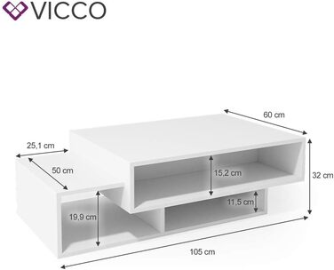 Журнальний стіл Vicco Bari, білий, 105x32 см, сучасний дизайн для вітальні
