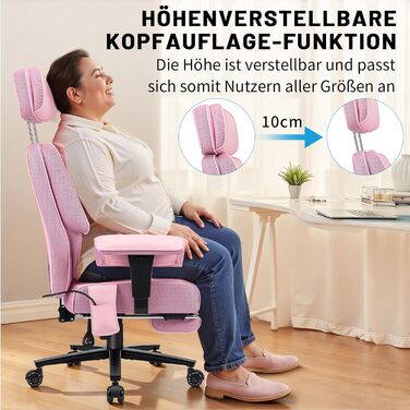 Офісний крісло HOFFREE Ergonomiczne для керівника, 220 кг, з підставкою для ніг, регульованою поперековою підтримкою, регульованою висотою підголівника, PU шкіра, чорне (рожева шкіра)
