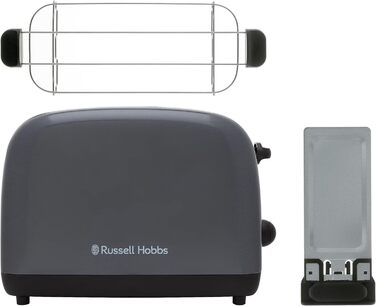 Тостер Russell Hobbs Colours Plus Edelstahl на 2 тости, сірий. З широкими слотами, підставкою для булочок, 6 режимів підсмажування, розморожуванням, функцією Lift & Look, 1600 Вт