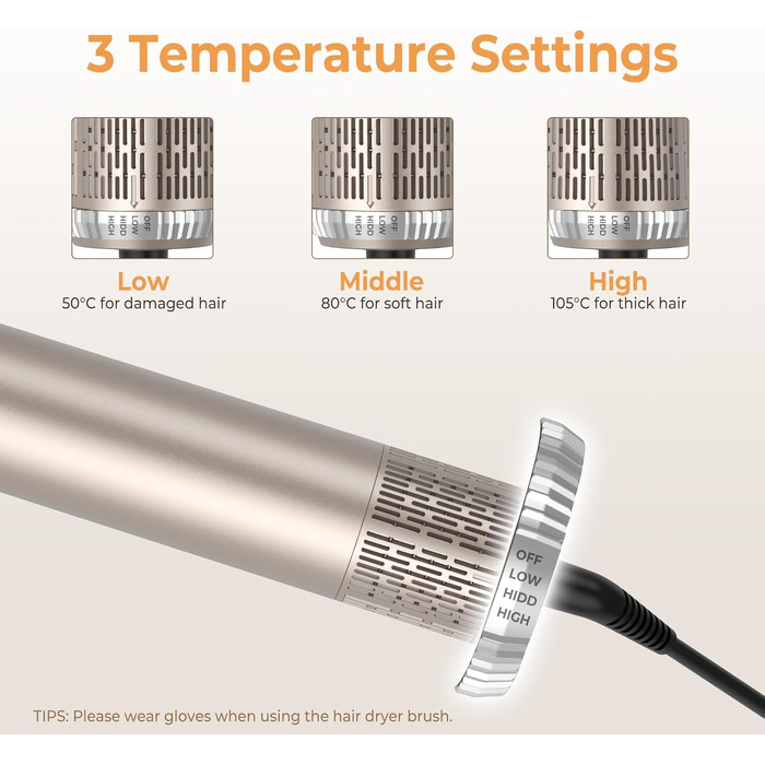 UKLISS Airstyler 5-в-1: Фен-щітка, стайлер для волосся з іонізацією, плойка для повітряного завивання, золотий
