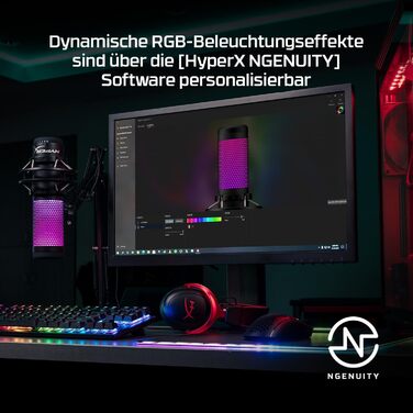 HyperX QuadCast S білий – USB конденсаторний мікрофон з RGB-підсвіткою для ПК, PS5, Mac, підвісом, 4 направленостями, поп-фільтром і регулятором чутливості, для геймінгу, стрімінгу, подкастів, Discord, Twitch