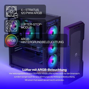 Комп'ютерний корпус ENDORFY Regnum 400 ARGB з 4 вентиляторами 120 мм ARGB, скляна бокова панель, просторий, високий повітряний потік, EY2A009