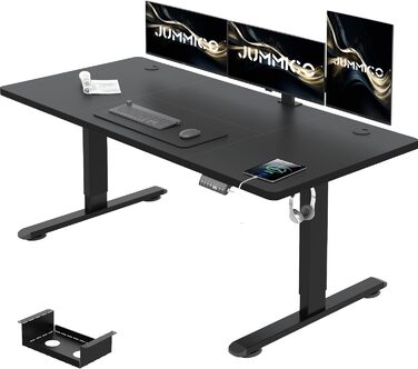 Регульований стіл JUMMICO 140 x 70 см з кабельною коробкою, електричний, з USB-роз'ємом, комп'ютерний, ергономічний, чорний