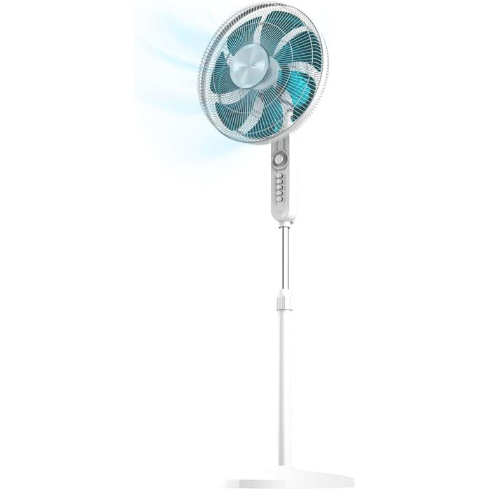 Вентилятор підлоговий Cecotec EnergySilence 610 Max Flow 70 Вт, 40 см, 4 швидкості, таймер 2 год, поворот 90°, регульований кут нахилу, білий/синій